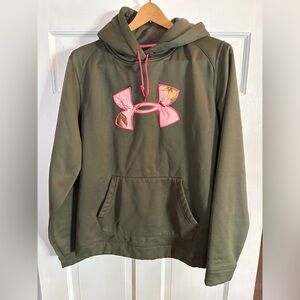 Women’s Under Armour Dark Green with Pink Accents Hooded Sweatshirt Size X-Large